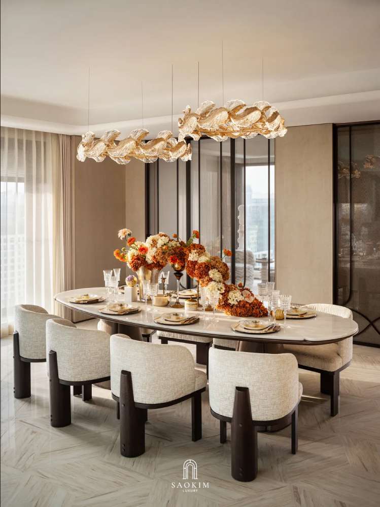 Không gian khu vực bếp, ăn uống nổi bật tại thiết kế penthouse phong cách Contemporary art deco
